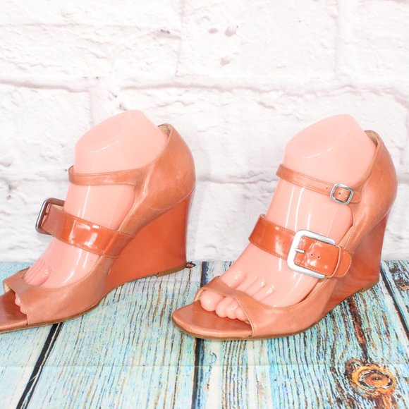 Cole Haan Peach Leather Ankle Strap Open Toe Wedge Platform Sandals 9 B - Picture 2 of 7